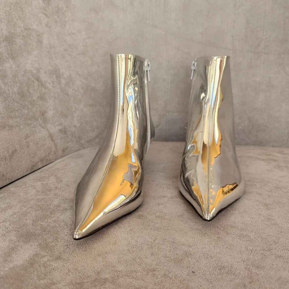 Gianni Bini Booties 6.5 Silver Mirror Georgina Kitten Heels Pointed Toe New $140